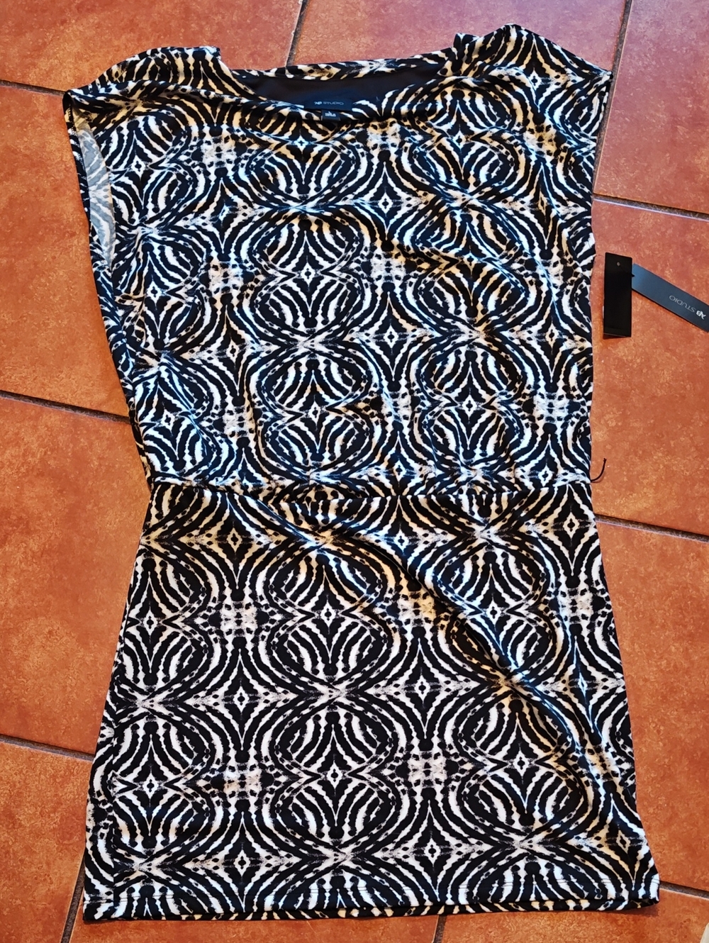NWT AB Studio Black White Geometric Print Dress Size L